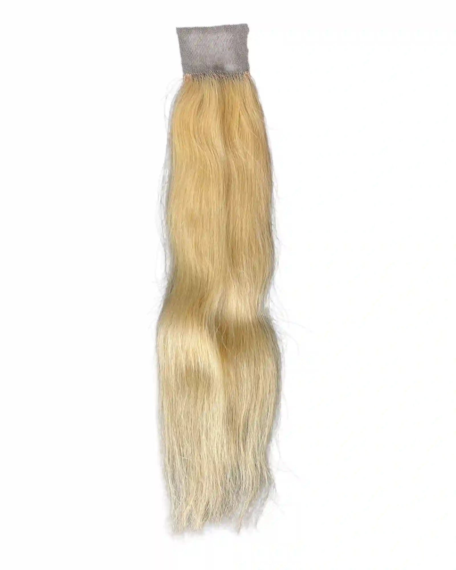 Closure HD 2x4 blond platine #613 lisse Raw Hair 100% naturel. Format mini discret, installation ultra-rapide. Durée 3-5 ans. France.
