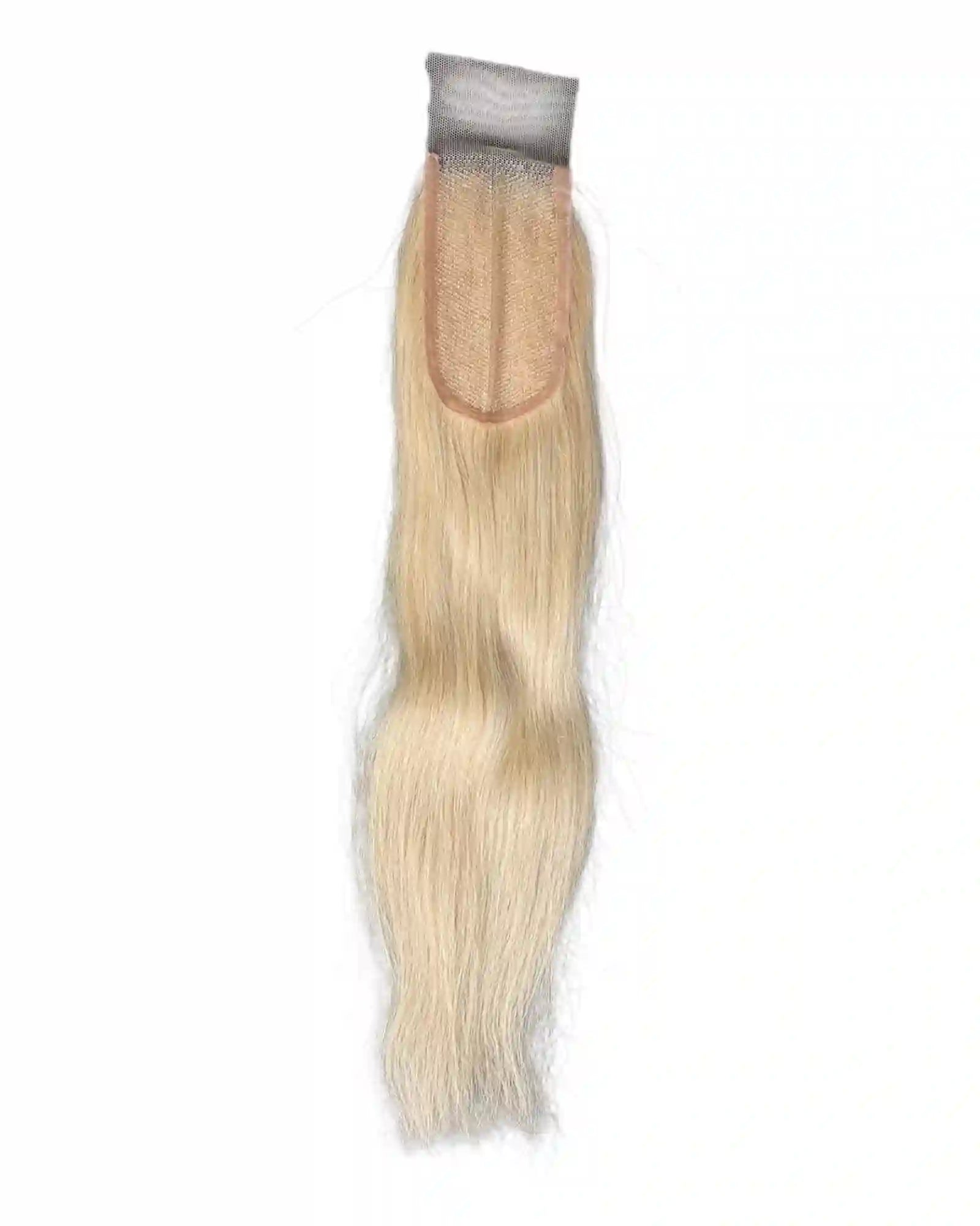 Closure HD 2x4 blond platine #613 lisse Raw Hair 100% naturel. Format mini discret, installation ultra-rapide. Durée 3-5 ans. France.